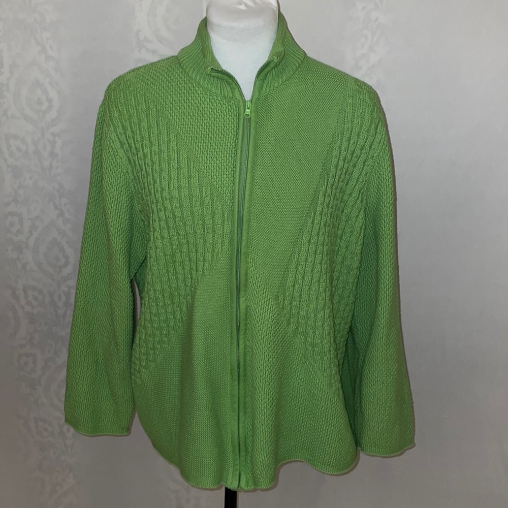 XL Coldwater Creek Zip Front Cardigan Lime Green